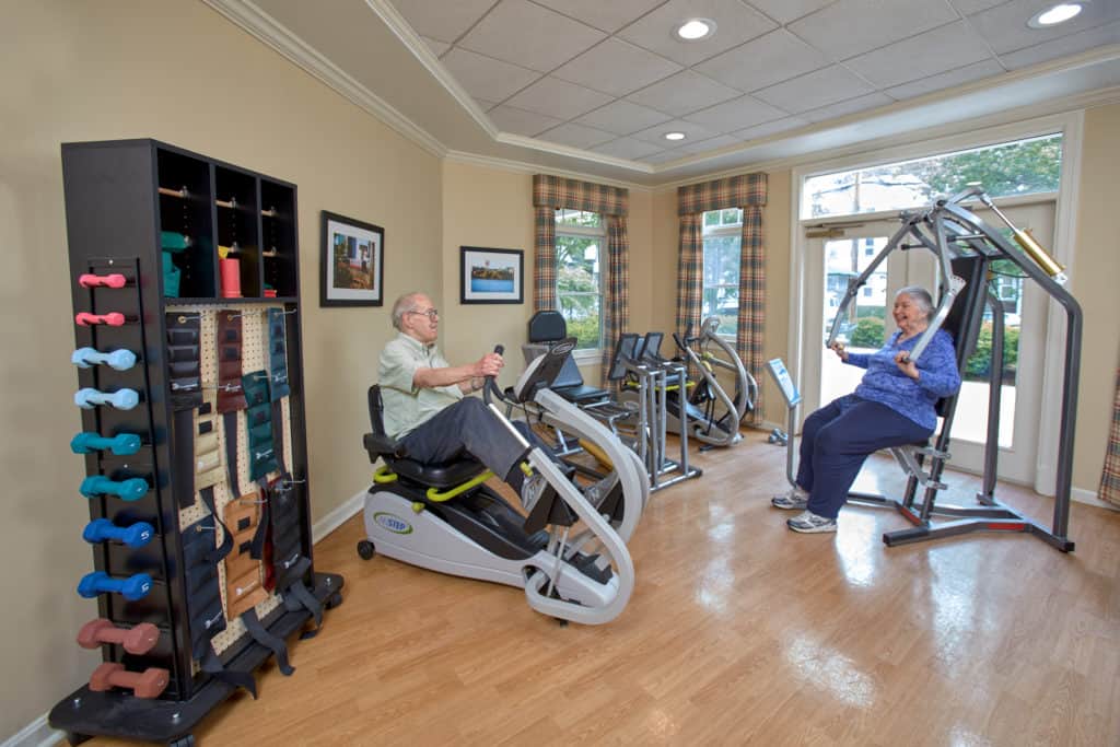 Goddard residents in the fitness studio