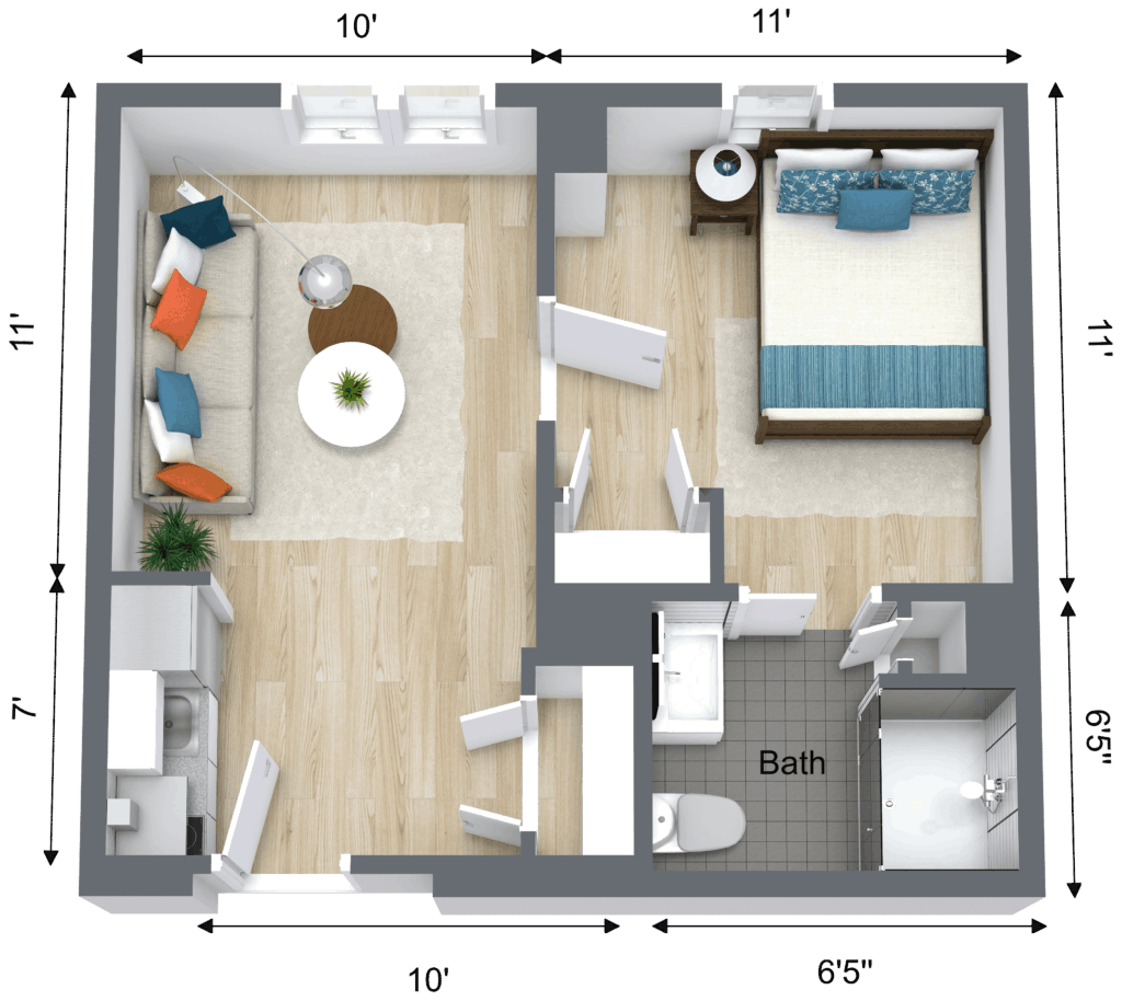 1 room bedroom floor plan