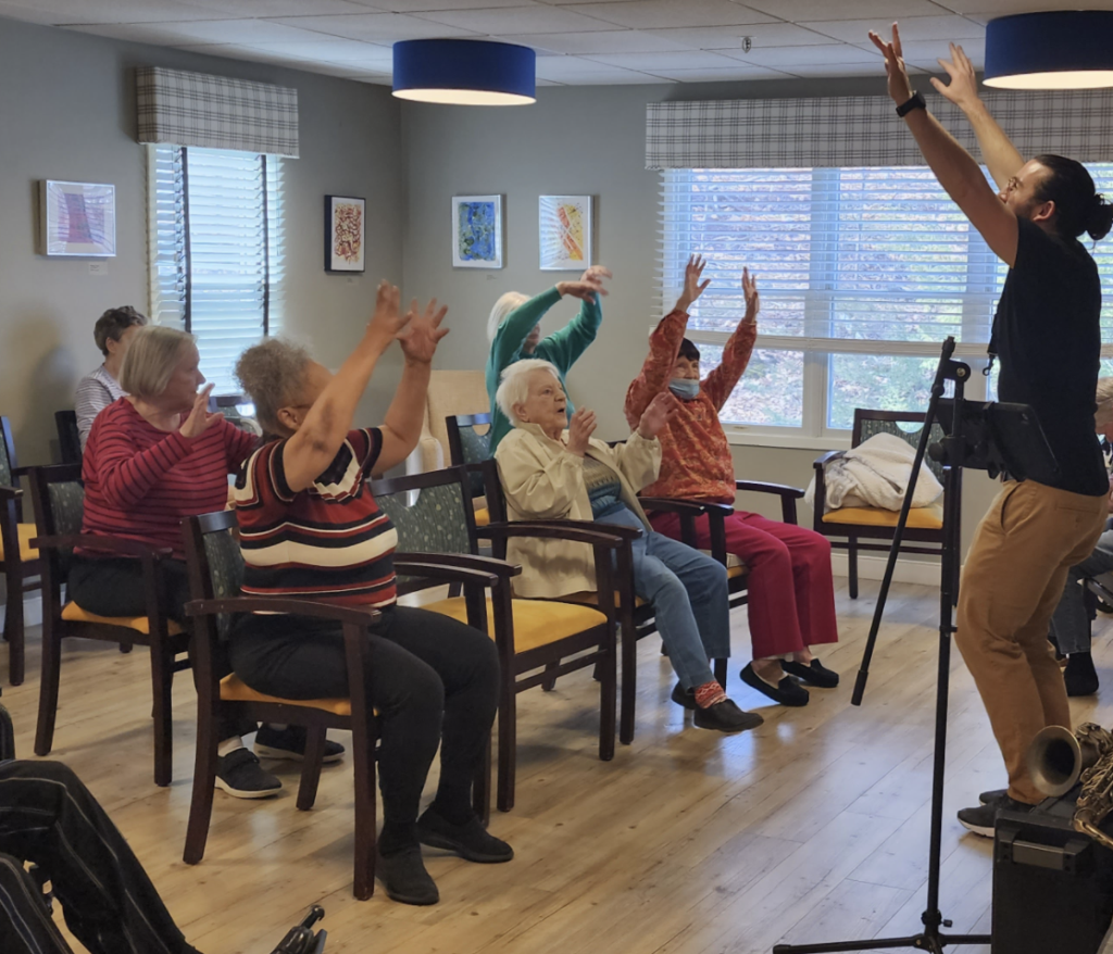 Goddard House residents engage in a fitness class.